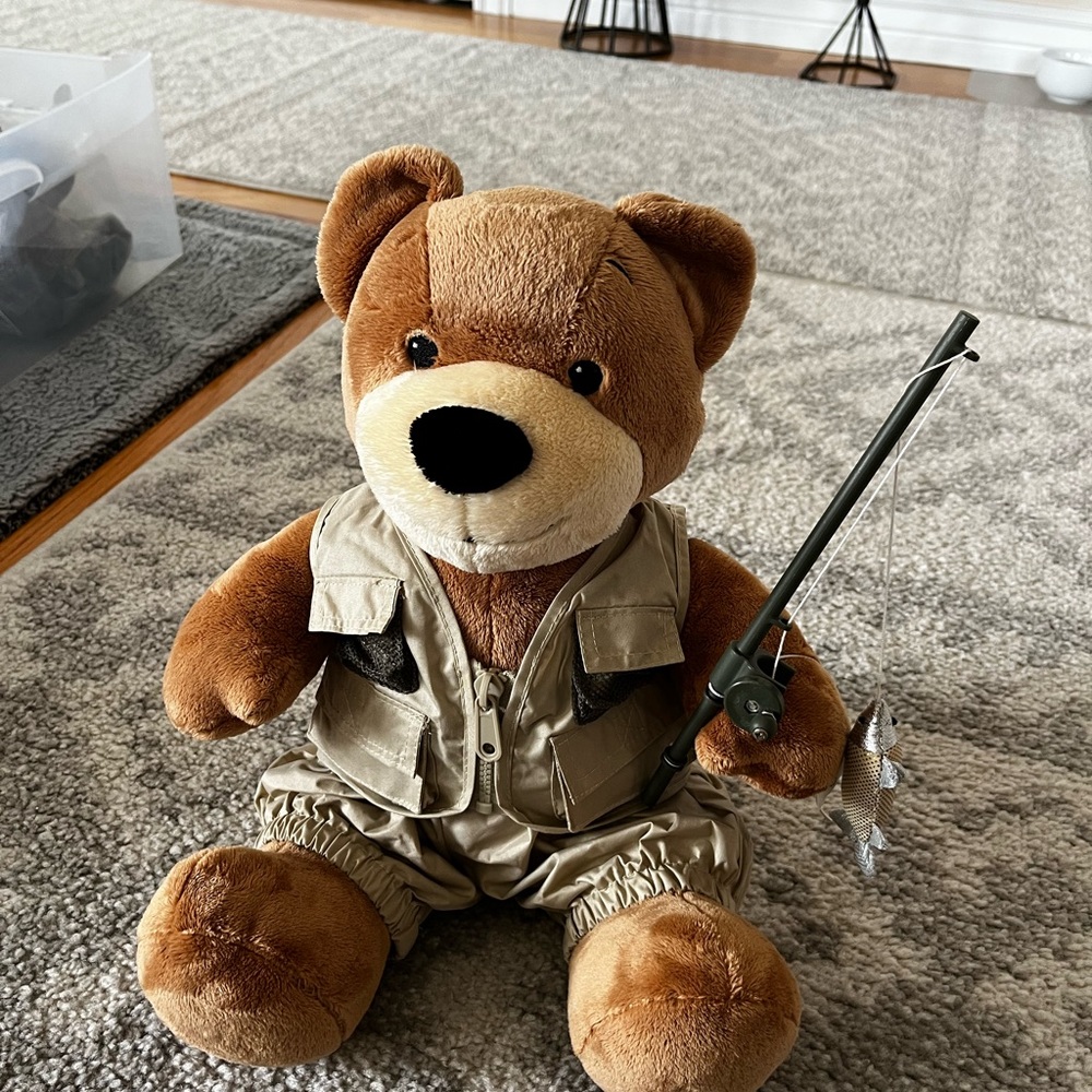 Build a bear teddy with fishing outfit